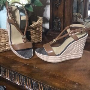 Michael Kors Brown and Gold Espadrille Wedge Sandals (like new)